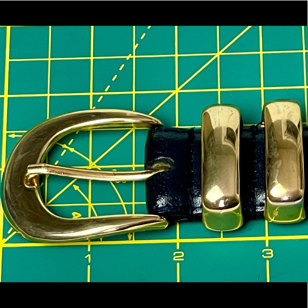 Vintage Leather Blue & Gold Buckle Belt - Picture 6 of 9